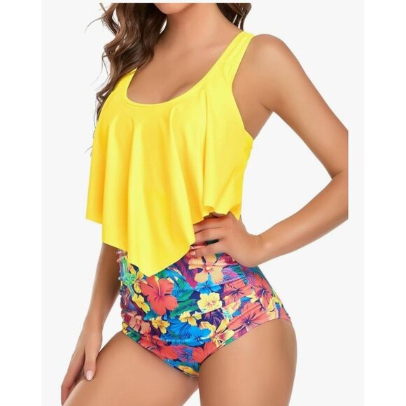 Womens Two-Piece Size S High Waisted Tropical Floral Swimsuit Vacation Beach - Picture 3 of 8